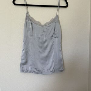 Ann Taylor Y2K Babydoll Tank Womens Large Petite Gray Silk Lace Trim Cami